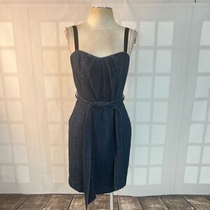 DKNY Blue Denim Belted Mini Pleated Sleeveless Jumper Dress Size Medium